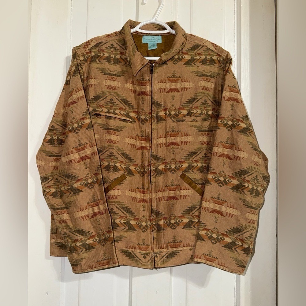 Tasha Polizzi Jacket Size XL Bon Fire Full Zip Southwestern Brown Cotton Aztec